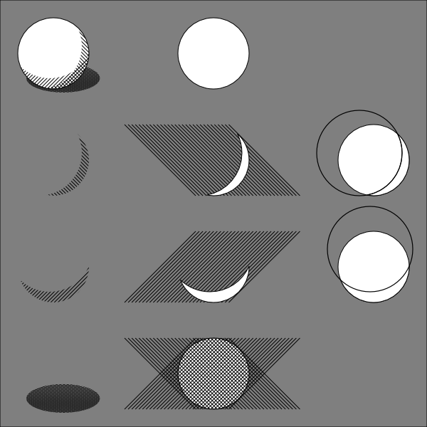 Sphere with hatched shading.