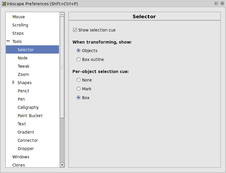 Inkscape Preferences dialog.