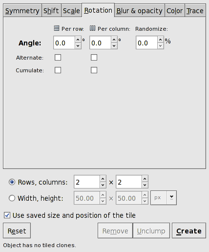 Tiling dialog - Rotation tab.