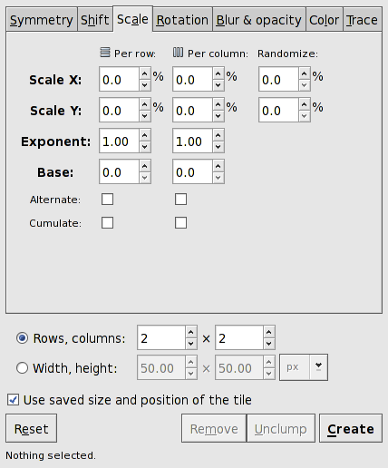 Tiling dialog - Scale tab.
