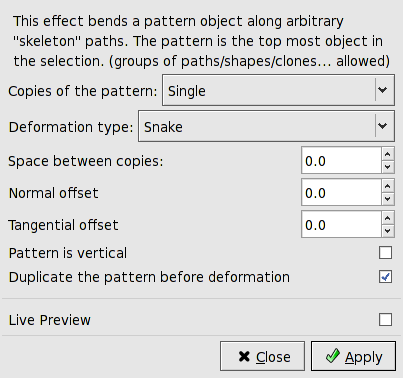 Pattern along Path effect dialog.