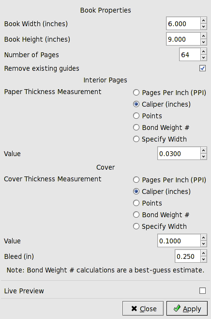 Perfect Bound Cover dialog.