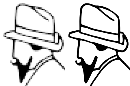 Three person line drawing, one head only.