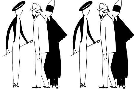 Three person line drawing.