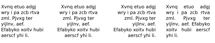 Left, center, and right justified text.