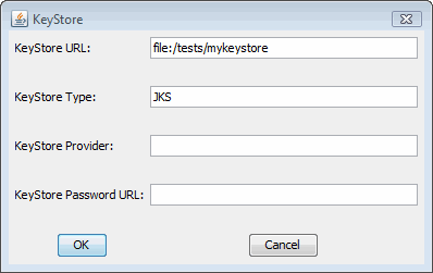 Keystore dialog to specify keystore type and URL