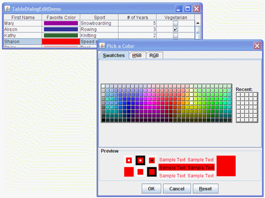 The cell editor brings up a dialog