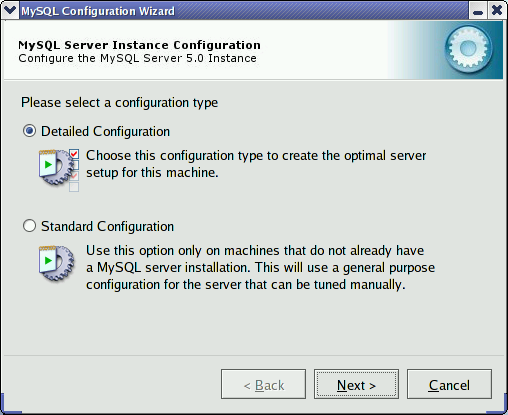 MySQL Server Configuration Wizard:
Configuration Type