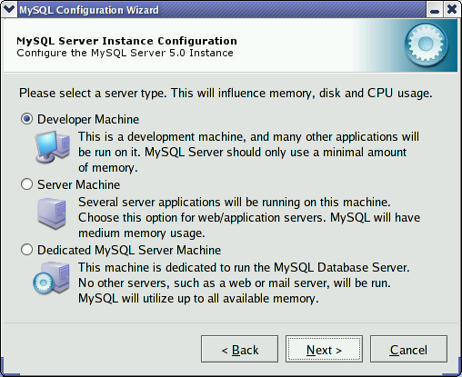 MySQL Server Configuration Wizard: Server
Type